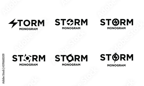 set collection storm with initial letter with o modification as spinner and lightning vector logo icon illustration design isolated background