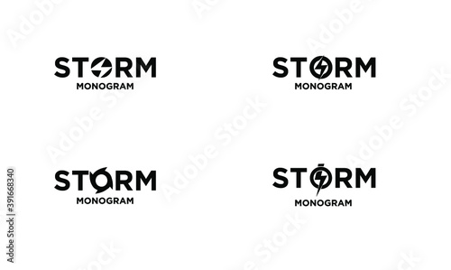 set collection storm with initial letter with o modification as spinner and lightning vector logo icon illustration design isolated background