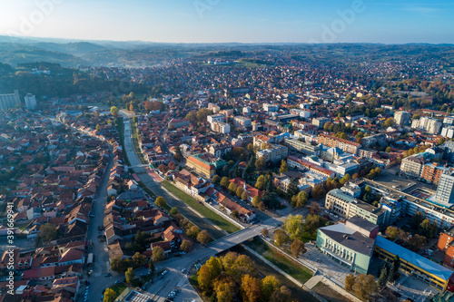 Valjevo - panorama of city in Serbia. Aerial drone view © Adam Radosavljevic