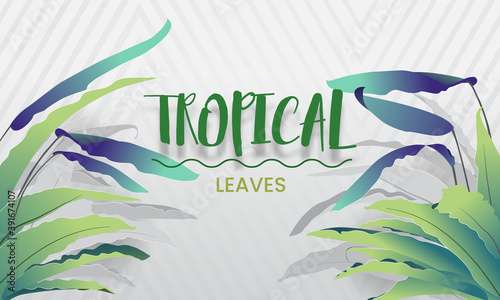 Bright tropical background with jungle plants. Vector exotic with palm leaves.