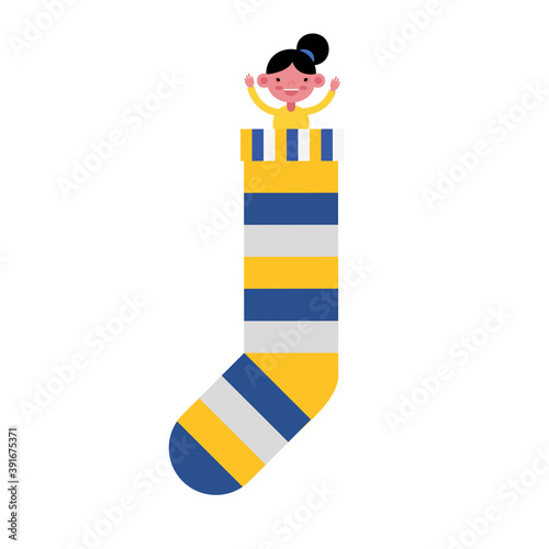 girl in sock with colors stripes down symbol