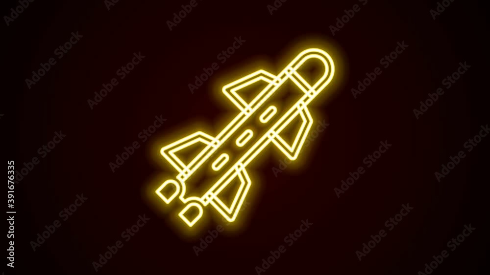 Glowing neon line Rocket icon isolated on black background. 4K Video motion graphic animation Glowing neon line Rocket icon isolated on black background. 4K Video motion graphic animation