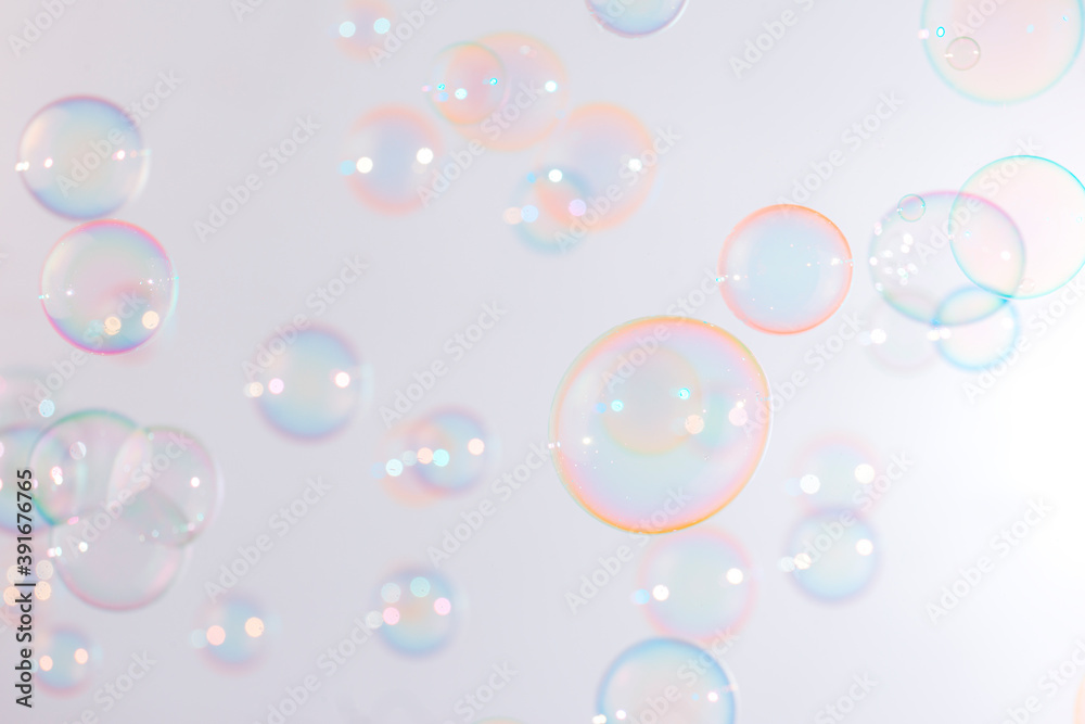 Beautiful pink soap bubbles texture background. Abstract, Natural fresh soapy summer background.