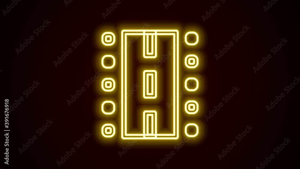 Glowing neon line Airport runway for taking off and landing aircrafts icon isolated on black background. 4K Video motion graphic animation Glowing neon line Airport runway for taking off and landing aircrafts icon isolated on black background. 4K Video motion graphic animation