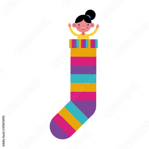 girl in sock with colors stripes down symbol