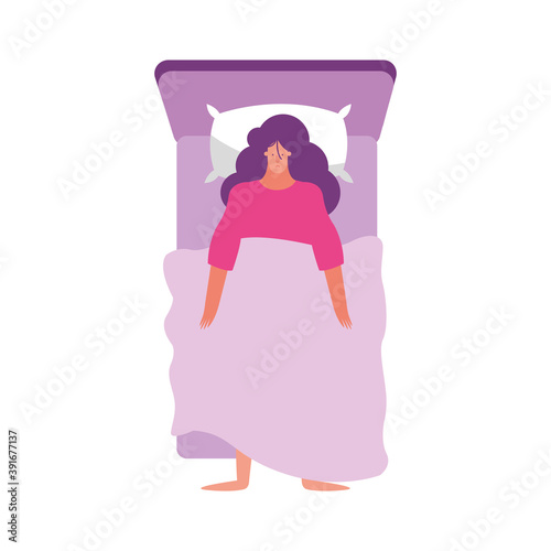 young woman with imnsomia in bed character