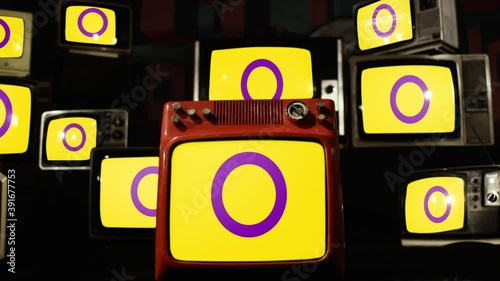 Intersex Pride Flag Displayed on Multiple Vintage Televisions 