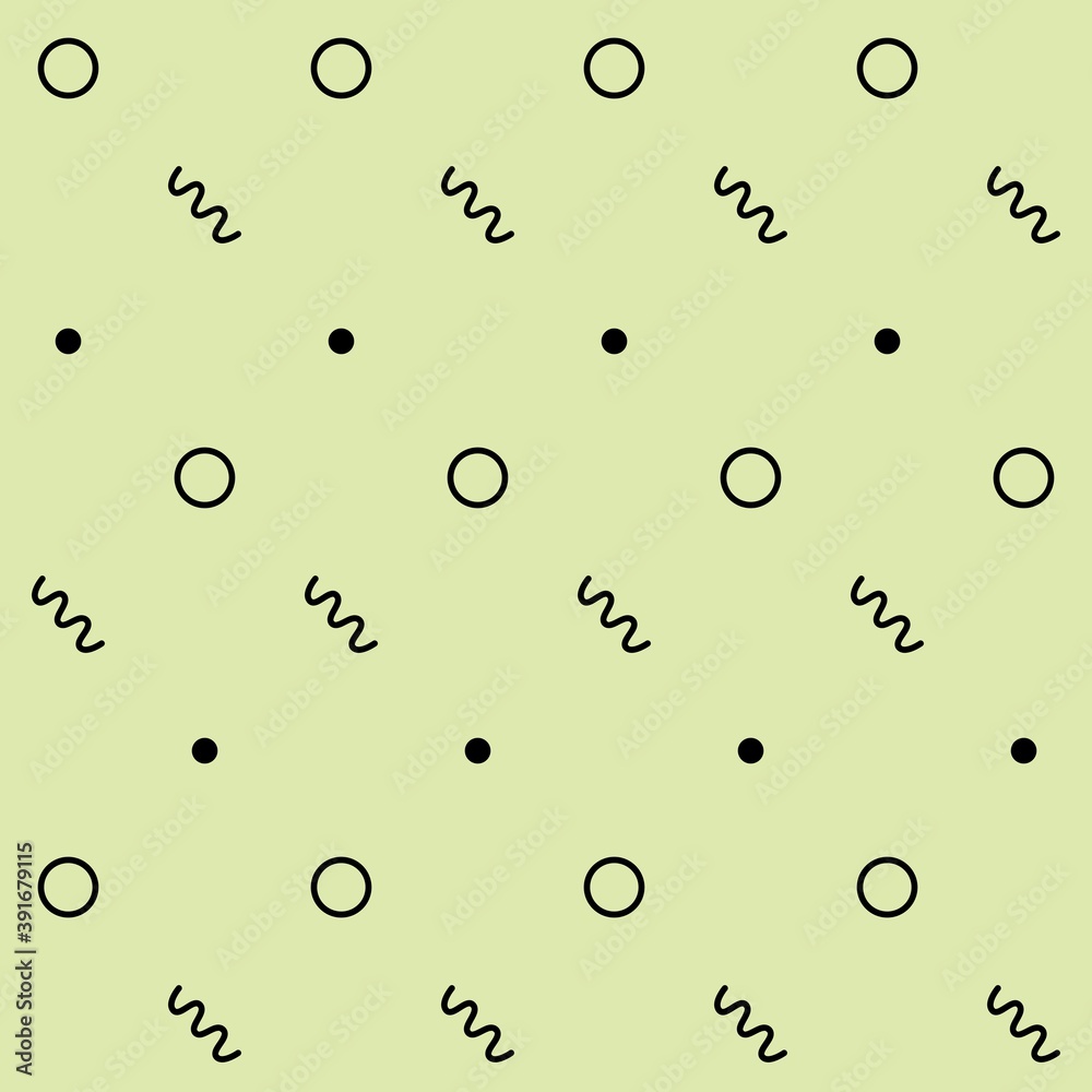 Seamless pattern of geometric circles, dots and curved lines. Suitable for backgrounds, fashion, clothing design, covers, etc.