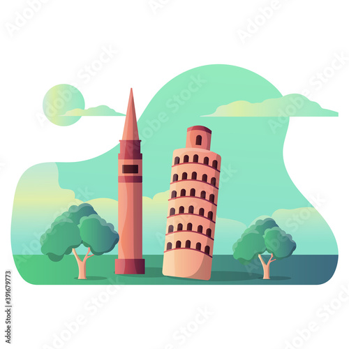 Pisa tower and markus tower vector illustration design for tourist destinations and landmarks