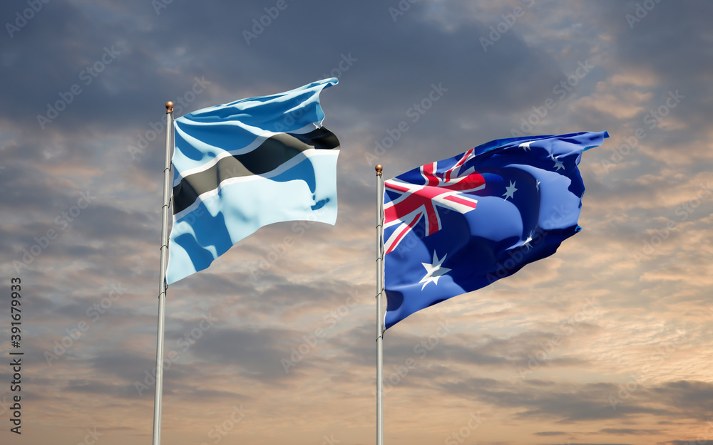 Beautiful national state flags of Australia and Botswana. Beautiful national state flags of Australia and Botswana.