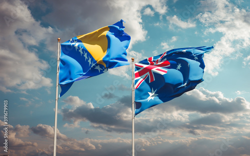 Beautiful national state flags of Australia and Bosnia and Herzegovina.