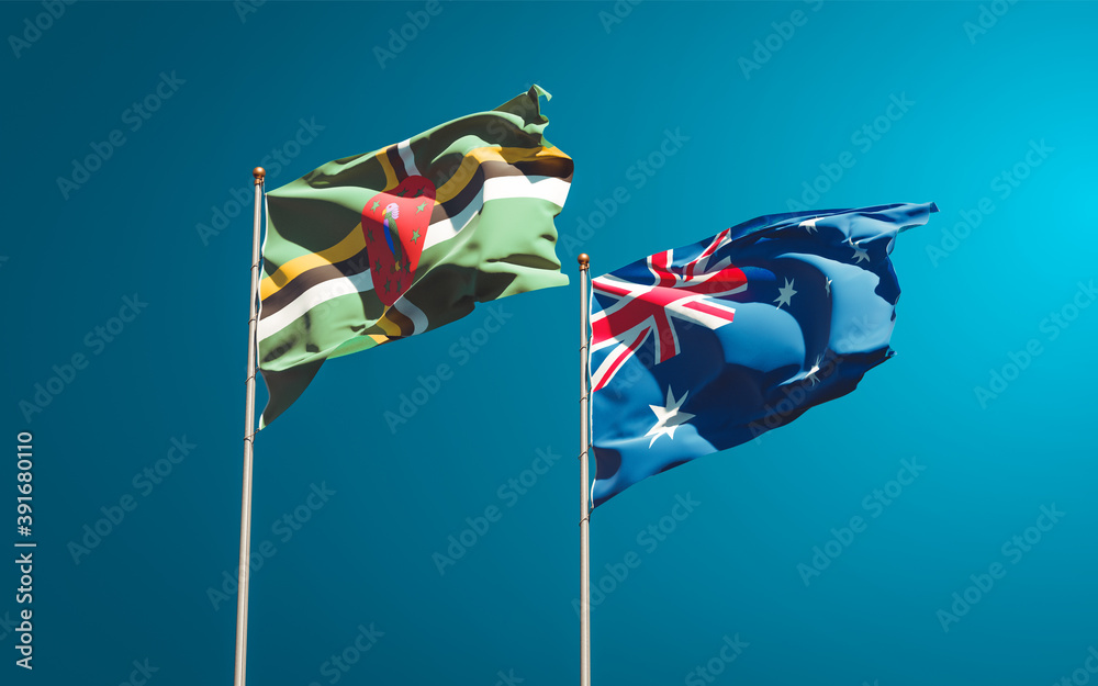 Beautiful national state flags of Australia and Dominica. Beautiful national state flags of Australia and Dominica.