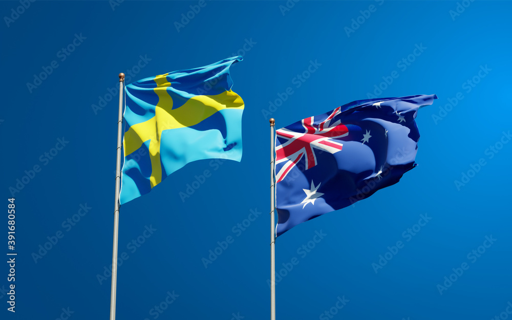 Beautiful national state flags of Sweden and Australia. Beautiful national state flags of Sweden and Australia.
