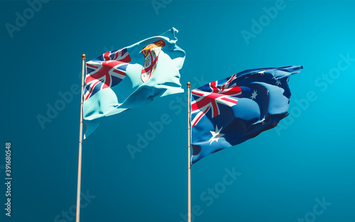 Beautiful national state flags of Fiji and Australia. photo