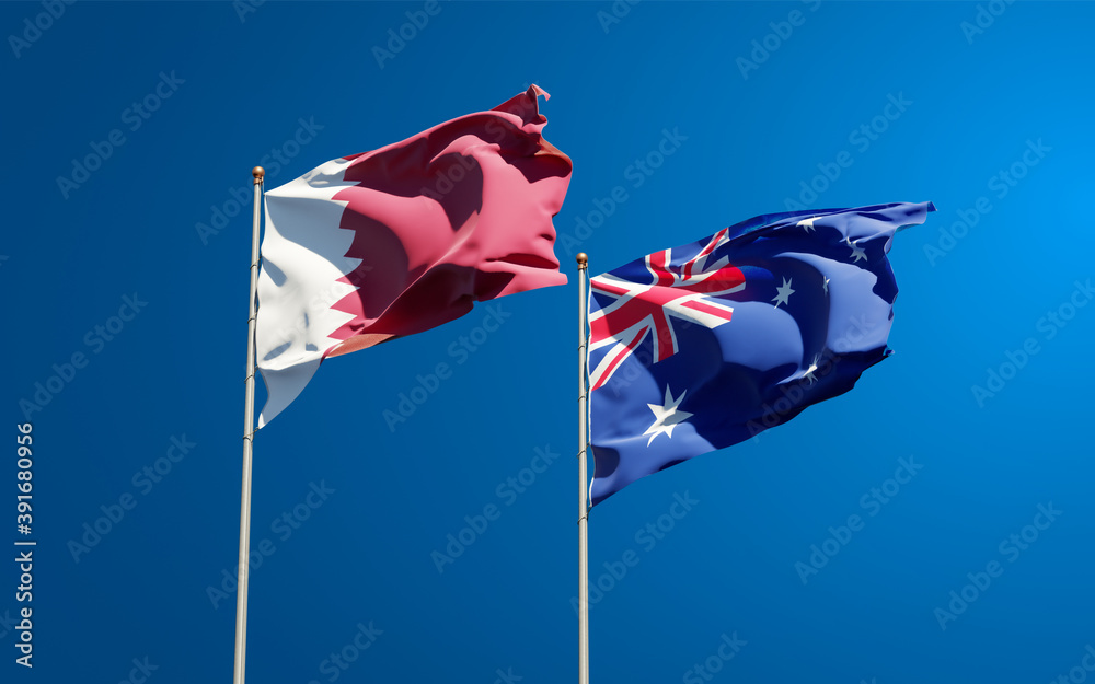 Beautiful national state flags of Qatar and Australia. Beautiful national state flags of Qatar and Australia.