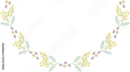 春　黄色い小花　半円下　フレーム　シンプル　手描き