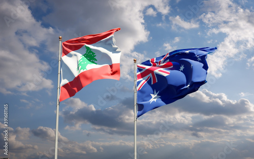 Beautiful national state flags of Lebanon and Australia.