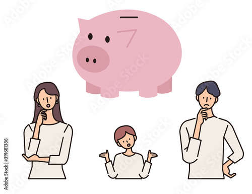 豚の貯金箱と家族のイラスト　お金に関する疑問
