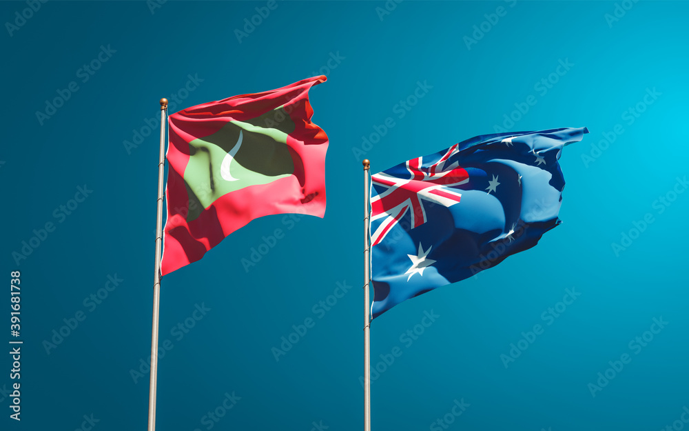 Beautiful national state flags of Maldives and Australia.