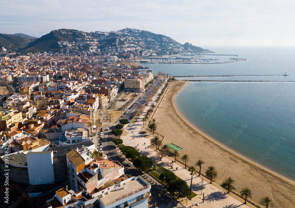 Aerial view of Mediterranean coastal town of Roses in Catalonia, Spain
