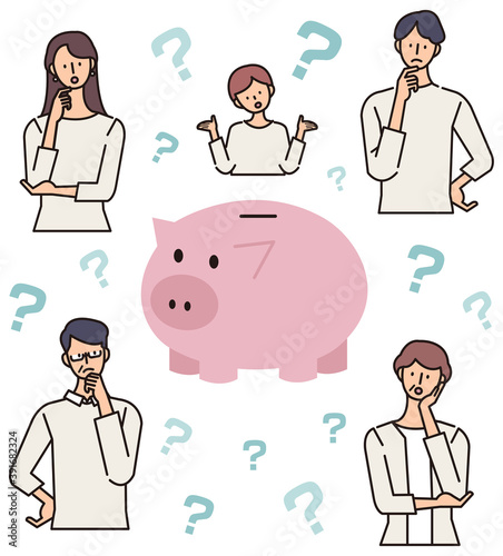豚の貯金箱と家族のイラスト　お金に関する疑問