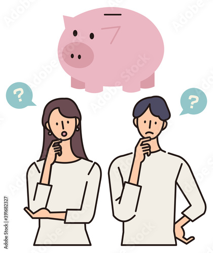 豚の貯金箱と家族のイラスト　お金に関する疑問