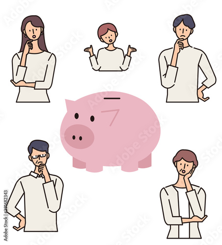 豚の貯金箱と家族のイラスト　お金に関する疑問