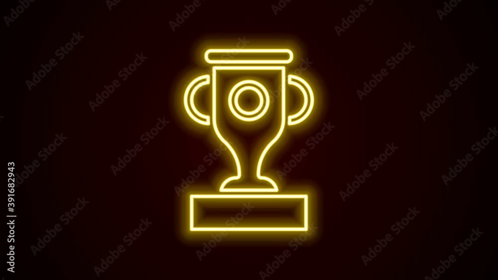 Glowing neon line Award cup icon isolated on black background. Winner trophy symbol. Championship or competition trophy. Sports achievement sign. 4K Video motion graphic animation Glowing neon line Award cup icon isolated on black background. Winner trophy symbol. Championship or competition trophy. Sports achievement sign. 4K Video motion graphic animation