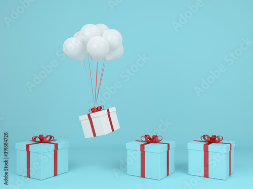 square gift box Fly in air with balloon and red ribbon pastel background 3d concept render © Chanachai