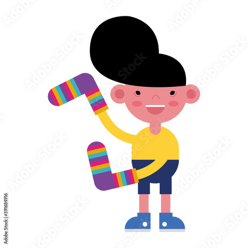 boy with socks pair colors stripes down symbol