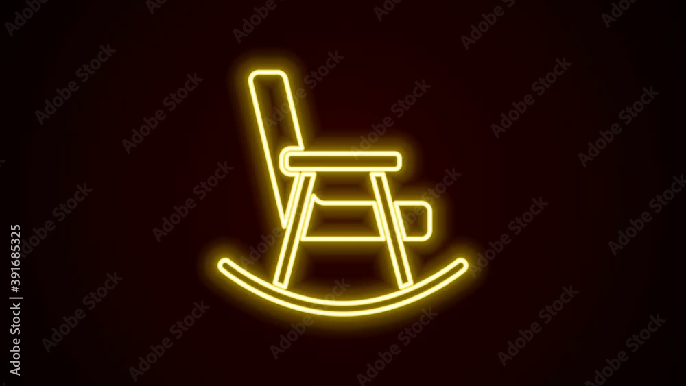 Glowing neon line Rocking chair icon isolated on black background. 4K Video motion graphic animation Glowing neon line Rocking chair icon isolated on black background. 4K Video motion graphic animation