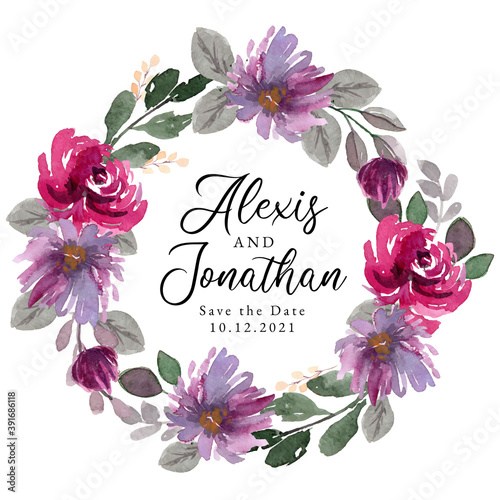 Watercolor Floral Wreath with Burgundy Peonies and Daisy