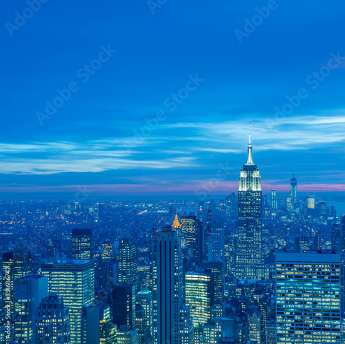 View of New York Manhattan during sunset hours