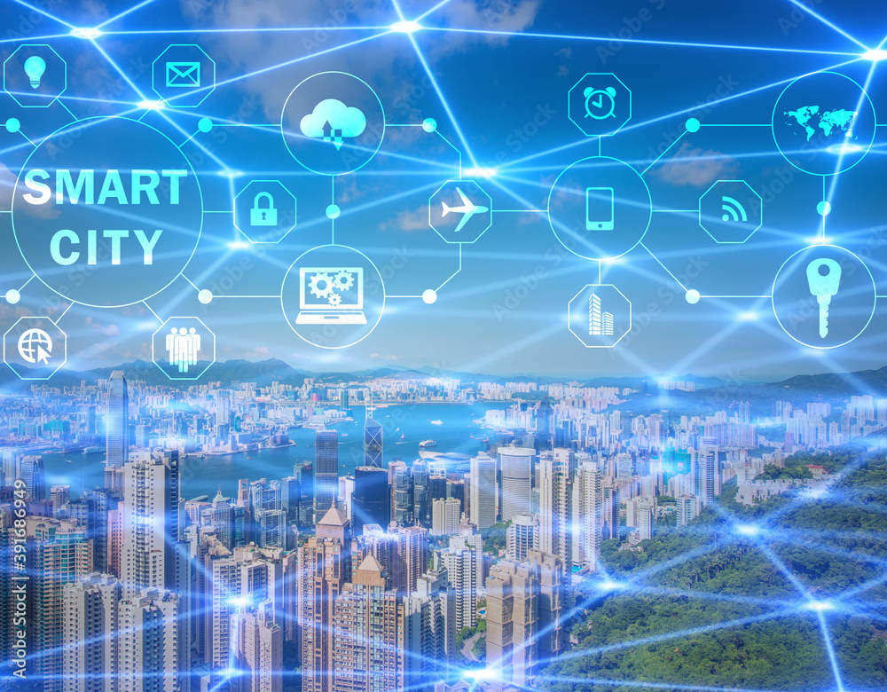 Fototapeta premium Concept of smart city and internet of things