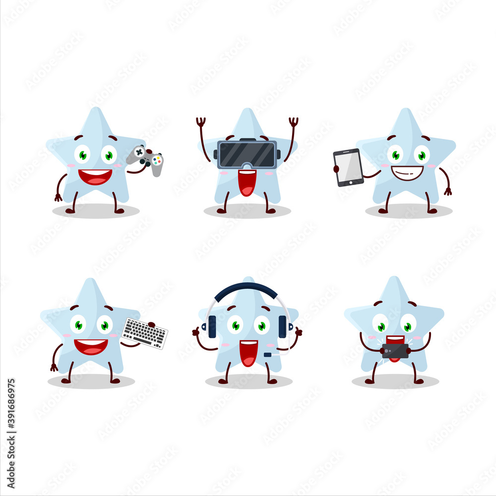 Blue star cartoon character are playing games with various cute emoticons Blue star cartoon character are playing games with various cute emoticons