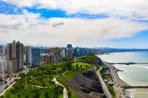 Aerial view of the Miraflores coast, Lima - Peru
