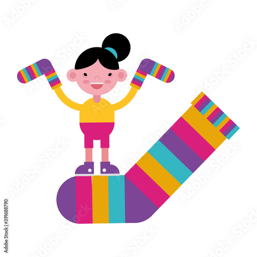 girl with socks pair colors stripes down symbol in sock