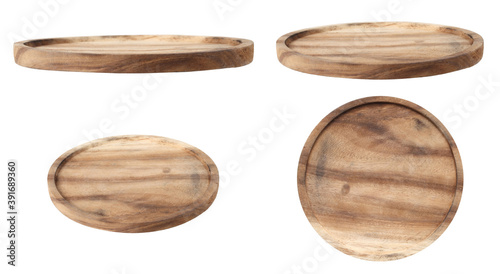 empty wooden tray on white background