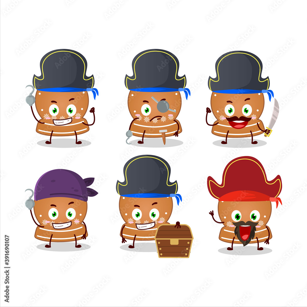 Cartoon character of snowball cookies with various pirates emoticons Cartoon character of snowball cookies with various pirates emoticons