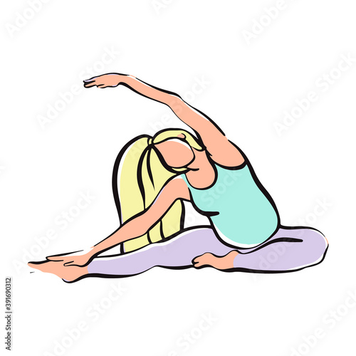  Pregnant girl doing yoga for pregnant women. Fitness, sports for pregnant women 