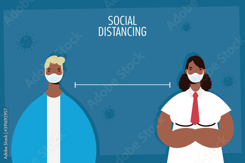 afro men practicing social distancing characters