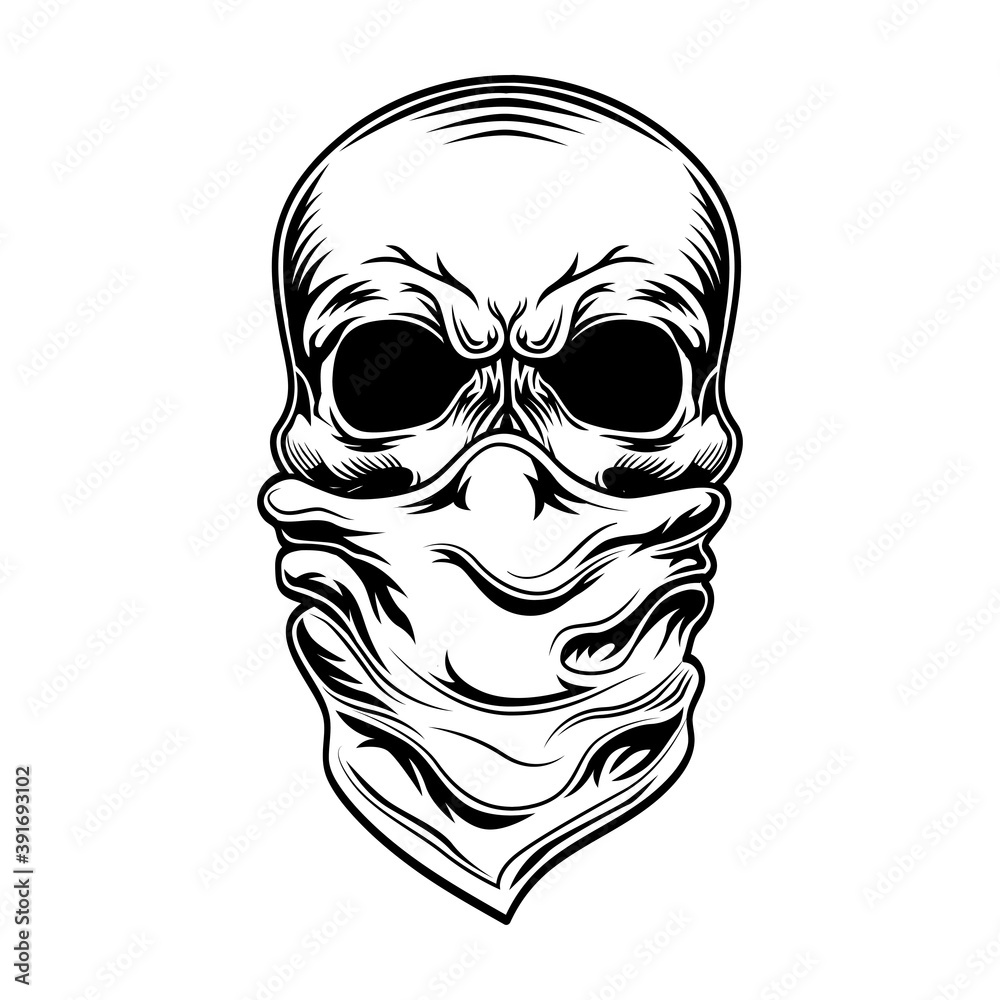 Criminal skull vector illustration. Head of skeleton with bandana covering  nose and mouth. Gangster and mafia concept for gang emblems or tattoo  templates Stock Vector | Adobe Stock