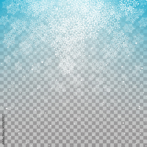 Blue snowflake background with transparent effect for Christmas and New Year winter holidays