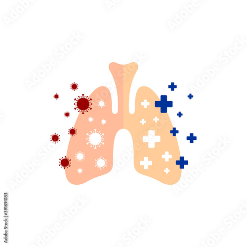 Vector illustration of healthy and coronavirus-infected lungs. Covid-19 attacks the lungs logo icon 