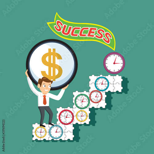 Businessman holding dollar time is money concept, illustration vector cartoon
