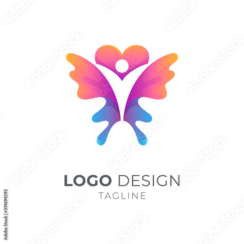 Human butterfly logo concept, Beauty care logo vector, 3d gradient vibrant color