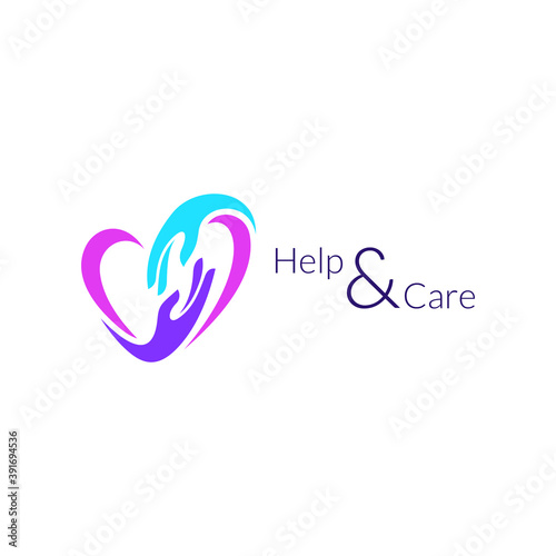 Love care logo, Hands and heart shape logo vector suitable for Charity, Help and giving