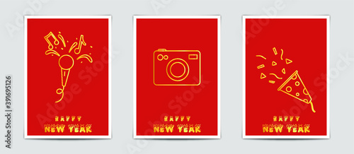 Merry Christmas modern card set elements greeting text lettering red background.