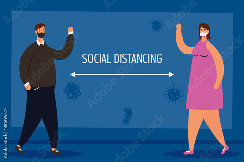 couple practicing social distancing characters