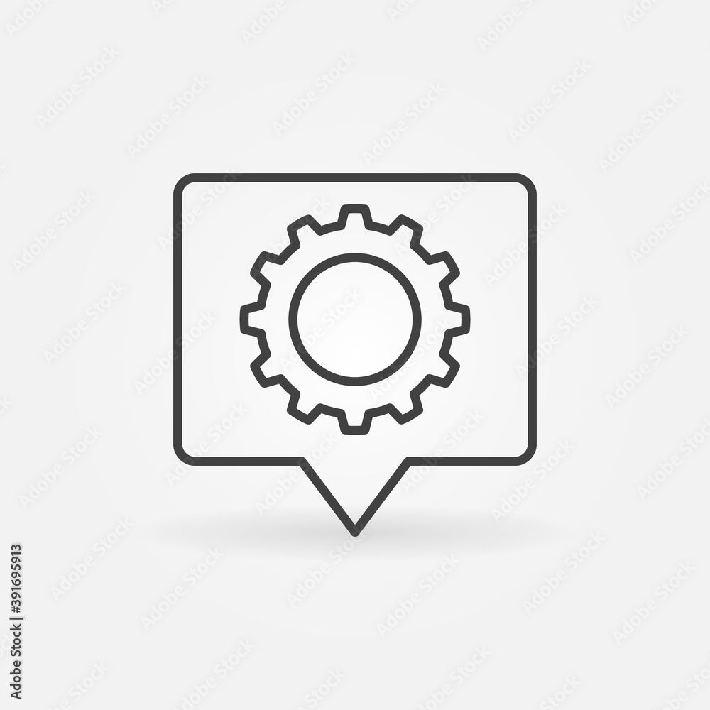 Speech Bubble with Cog Wheel linear vector concept icon or logo element Speech Bubble with Cog Wheel linear vector concept icon or logo element